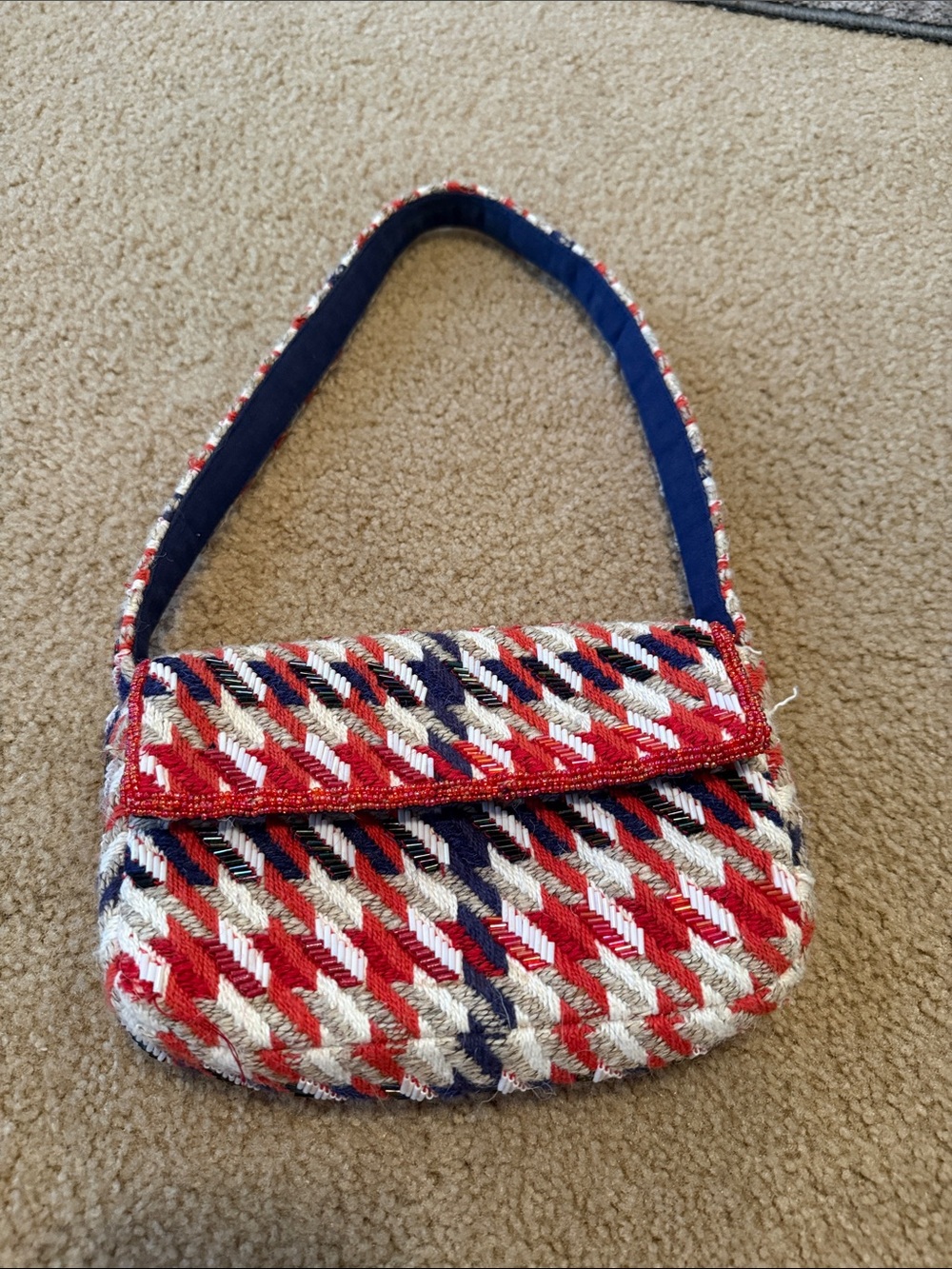 Anthropologie Tweed Beaded Mini Shoulder Bag